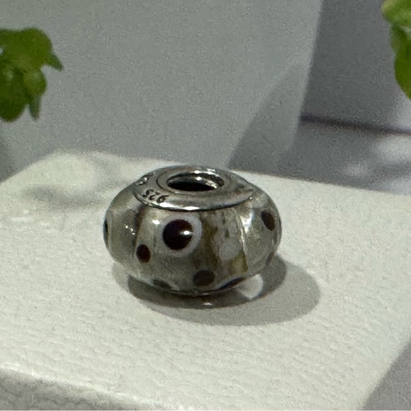 Authentic Retired Pandora White Bubbles Murano Glass Charm - Picture 7 of 12